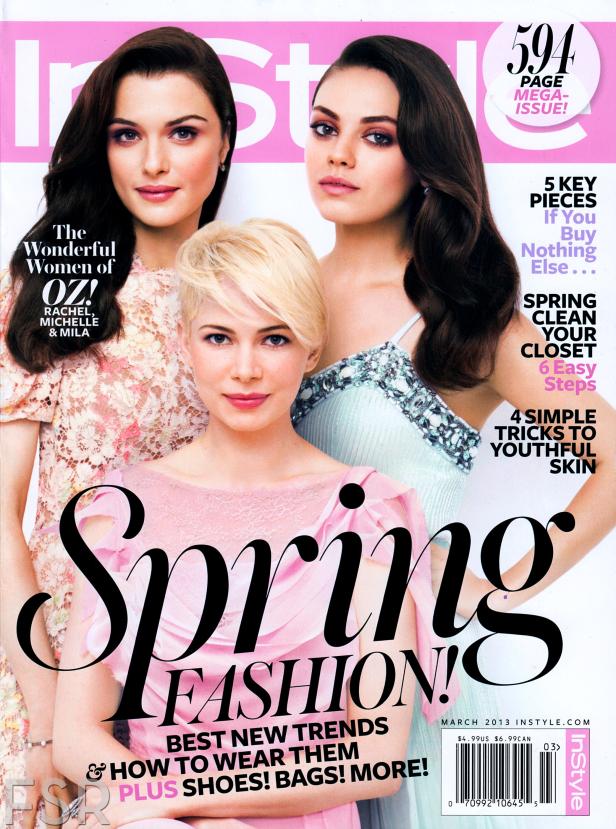 Das Cover des InStyle-Magazins mit Rachel Weisz, Michelle Williams und Mila Kunis, die als „Die wundervollen Frauen von Oz“ bezeichnet werden.