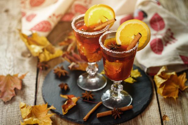 Autumn cocktail - Mulled wine with juicy orange and spices
