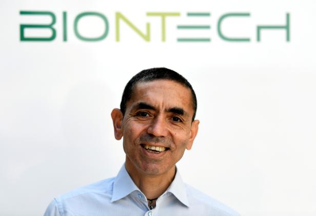 FILE PHOTO: Ugur Sahin, CEO and co-founder of German biotech firm BioNTech, is interviewed by journalists in Marburg
