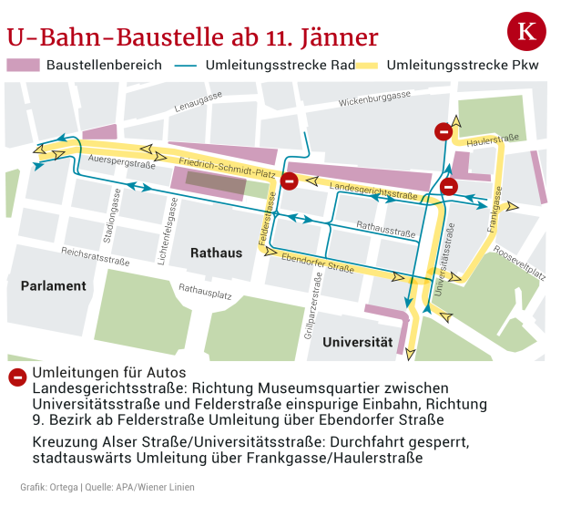 U-Bahn-Baustelle beim Rathaus: So lief der erste Morgen mit Umleitung ab