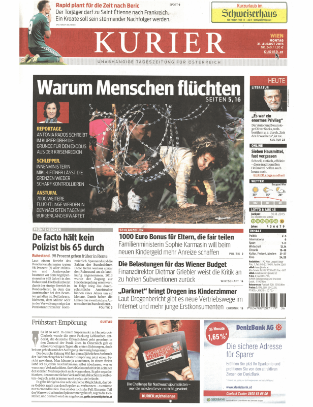 Titelseiten vom 31.08.2015