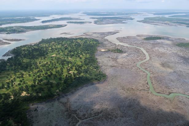 FILE PHOTO: An overview of the Niger delta where signs of oil spills can be seen in the water in Port Harcourt