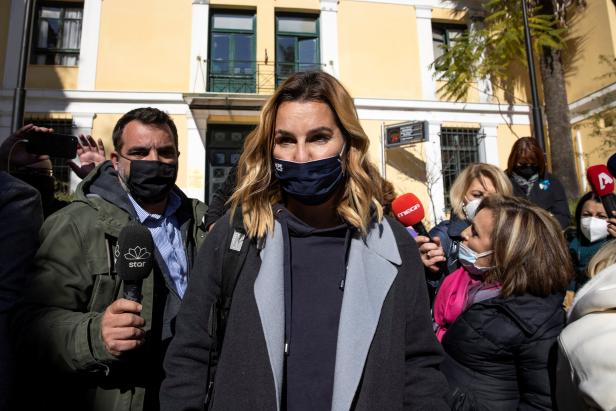 Olympic sailing champion Sofia Bekatorou leaves the prosecutor's office in Athens