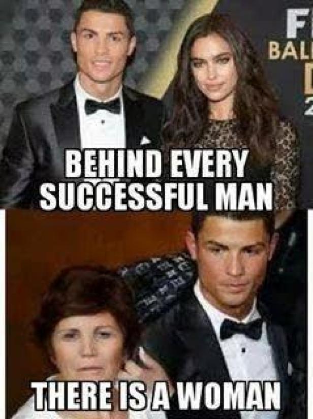 Ein Vergleichsbild von Cristiano Ronaldo mit seiner Partnerin und seiner Mutter.