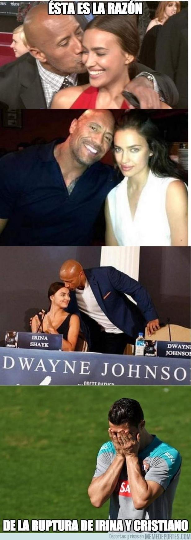 Mehrere Fotos zeigen Dwayne Johnson mit Irina Shayk und Cristiano Ronaldo, der sein Gesicht verdeckt.