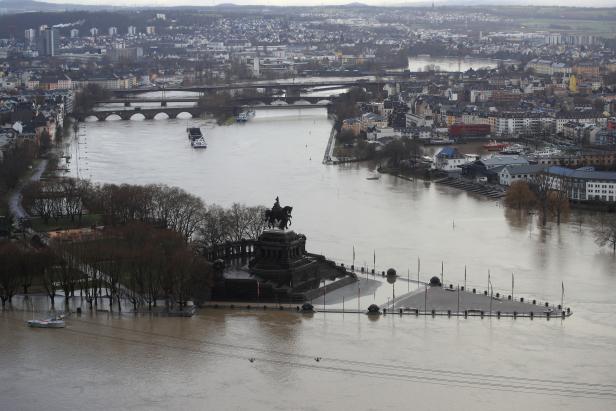 Flood of the river Rhine in and Moselle in Koblenz