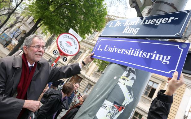 FOTOTERMIN DIE GRÜNEN WIEN "UMBESCHILDERUNG DES KARL-LUEGER-RINGS IN UNIVERSITÄTSRING": VAN DER BELLEN FOTOTERMIN DIE GRÜNEN WIEN "UMBESCHILDERUNG DES KARL-LUEGER-RINGS IN UNIVERSITÄTSRING": VAN DER BELLEN