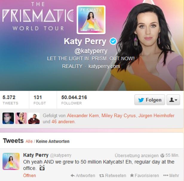 Ein Screenshot des Twitter-Profils von Katy Perry mit Informationen zu ihrer „Prismatic World Tour“.