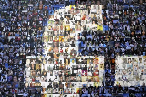 Eine Collage aus vielen verschiedenen Porträtfotos von Menschen.