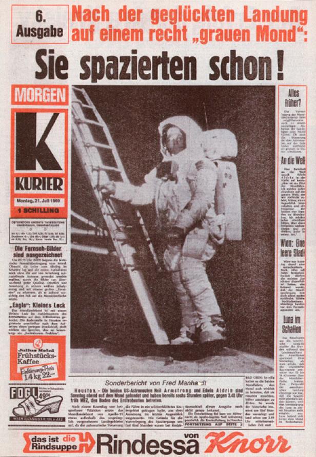 Titelseite einer Zeitung von 1969 über die Mondlandung.