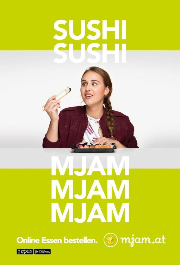 Mjam.at - Kampagne - September 2015 - Printsujet - Sushi Mjam.at macht sich appetitanregend