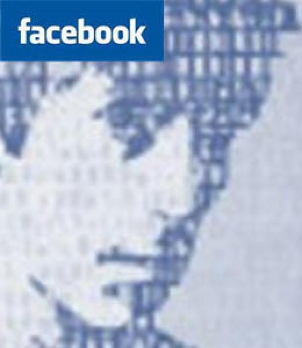 Das Facebook-Logo überlagert ein stilisiertes Porträt einer Person.