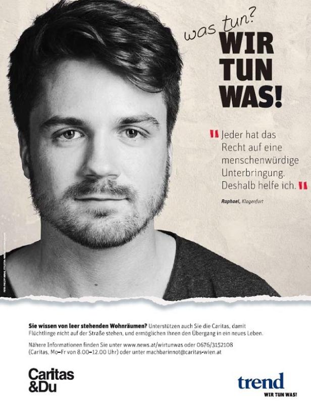 Verlagsgruppe News - Wir tun was! Kampagne - Sujet Trend Porträt eines Mannes im Rahmen einer Spendenkampagne der Caritas.