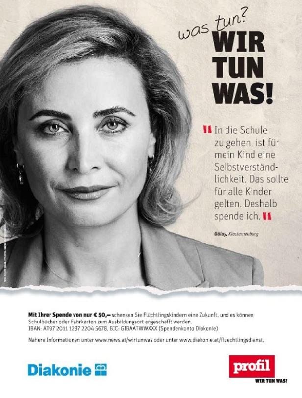 Verlagsgruppe News - Wir tun was! Kampagne - Sujet Profil Porträt einer Frau auf einer Spendenkampagne der Diakonie.