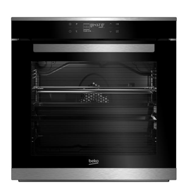 Ein Beko-Backofen mit digitaler Anzeige und mehreren Einschubebenen.