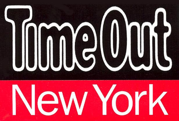 Das Logo von „Time Out New York“ auf schwarzem und rotem Hintergrund.