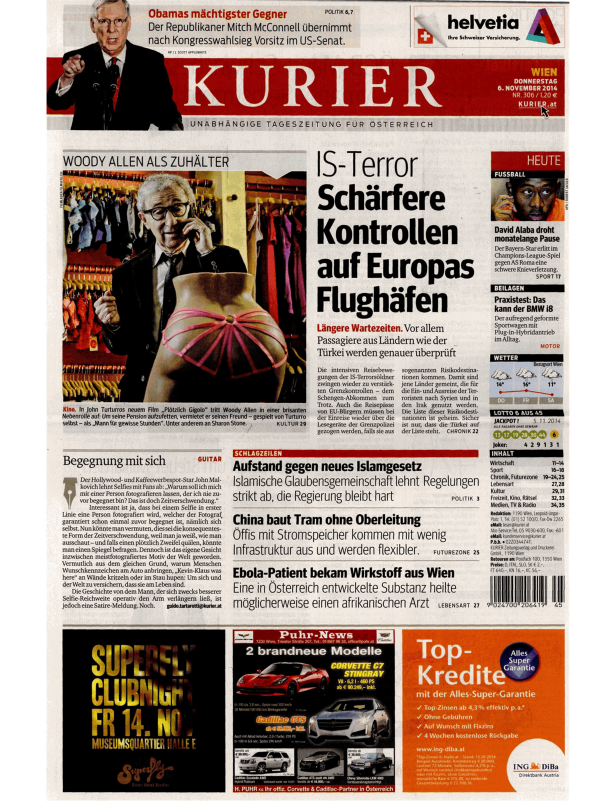Titelseite der österreichischen Tageszeitung Kurier vom 6. November 2014.