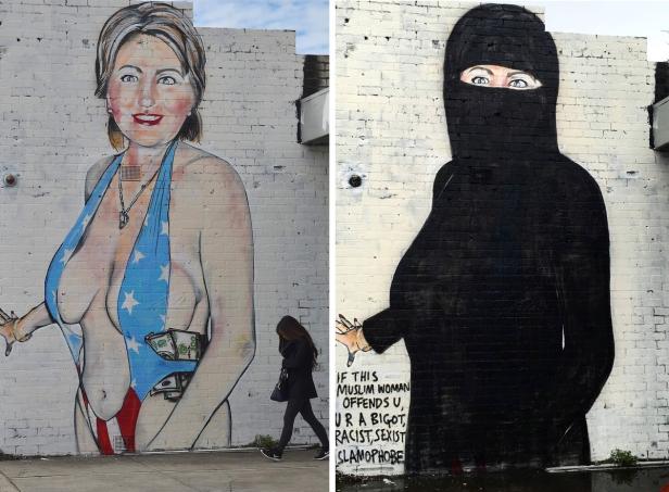 Street-Art: Hillary Clinton trägt jetzt Burka