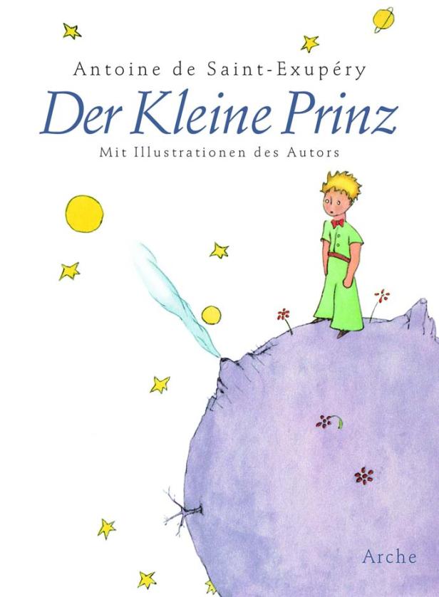 Das Cover des Buches „Der kleine Prinz“ von Antoine de Saint-Exupéry mit einer Illustration des Autors.