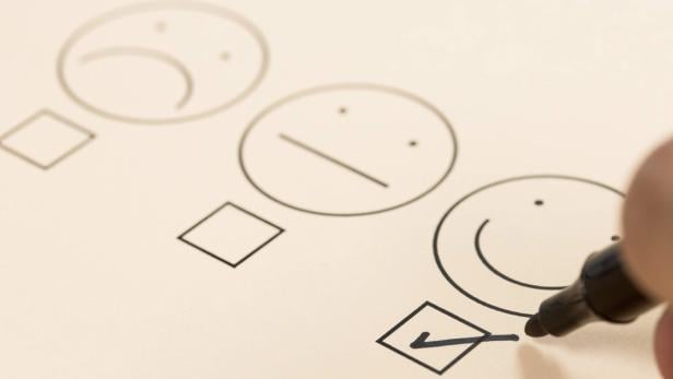 Ein Fragebogen, bei dem ein positives Feedback angekreuzt wird.