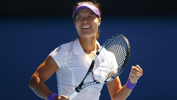 Li Na feiert einen Punkt bei einem Tennismatch.