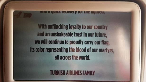 "Blut der Märtyrer": Martialische Turkish-Airlines-Information