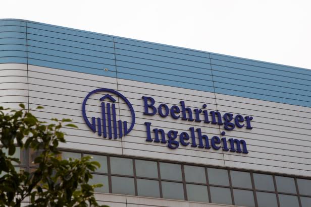 FILE PHOTO: The logo of German pharmaceutical company Boehringer Ingelheim is seen at its building in Shanghai