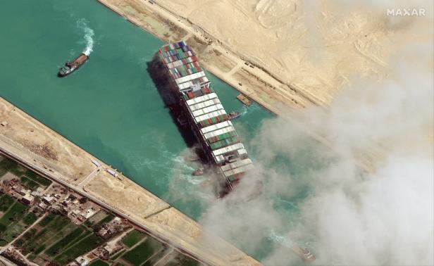 Ever Given container ship is free floating in the Suez Canal 