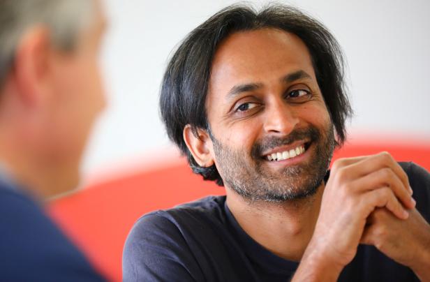 Naren Shaam, the founder-CEO mobility app Omio, reacts during a Reuters interview in Berlin