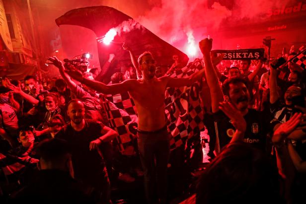 Besiktas fans celebrate winning the Turkish Super Lig