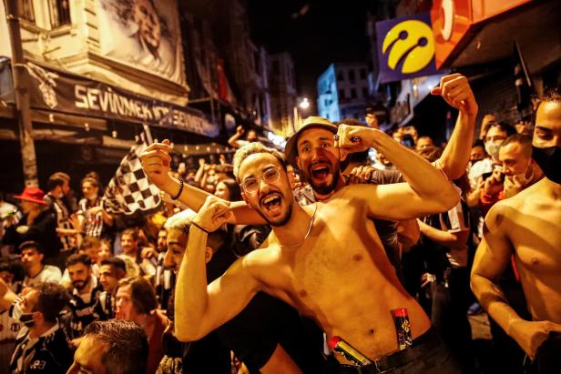 Besiktas fans celebrate winning the Turkish Super Lig