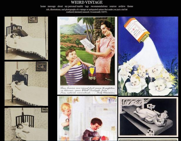 Eine Sammlung von Vintage-Anzeigen und Illustrationen mit skurrilem Touch.