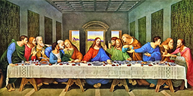 Das Gemälde „Das letzte Abendmahl“ von Leonardo da Vinci zeigt Jesus mit seinen Jüngern an einem Tisch.
