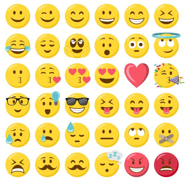 Unterschiedliche Emojis in mehreren Reihen. 