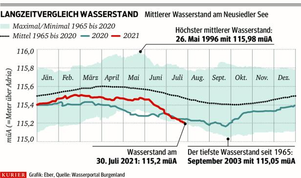 Trotz Regens: Wasserpegel im Neusiedler See historisch niedrig