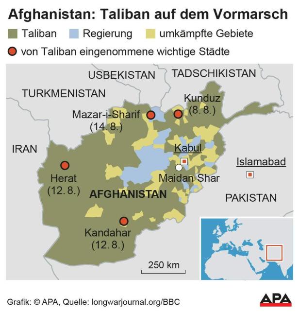 Großstadt Mazar-i-Sharif von Taliban erobert, Lage in Kabul prekär