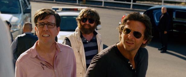 Die Schauspieler Ed Helms, Zach Galifianakis und Bradley Cooper in „Hangover“.