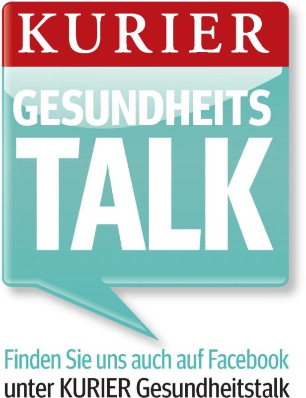 gesundheitstalk… Logo des „Kurier Gesundheitstalk“ mit dem Hinweis auf Facebook.