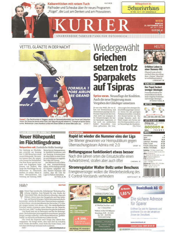 Titelseiten vom 21.09.2015