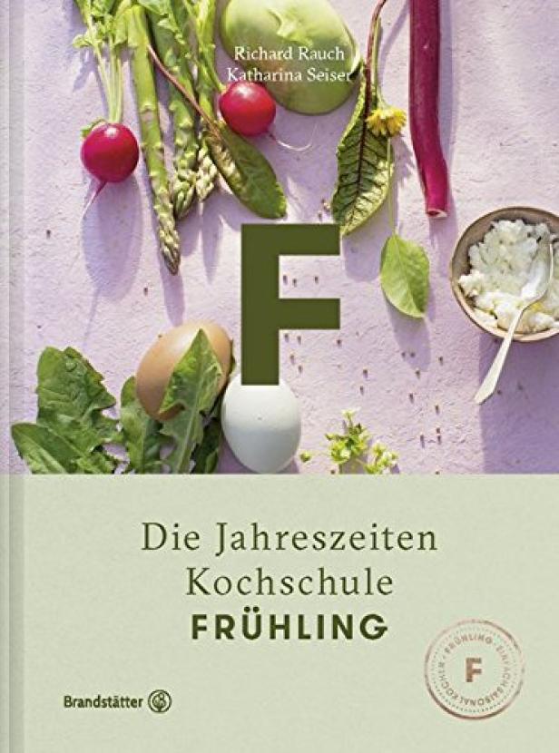 Das Cover des Kochbuchs „Die Jahreszeiten Kochschule: Frühling“ mit frischen Zutaten.