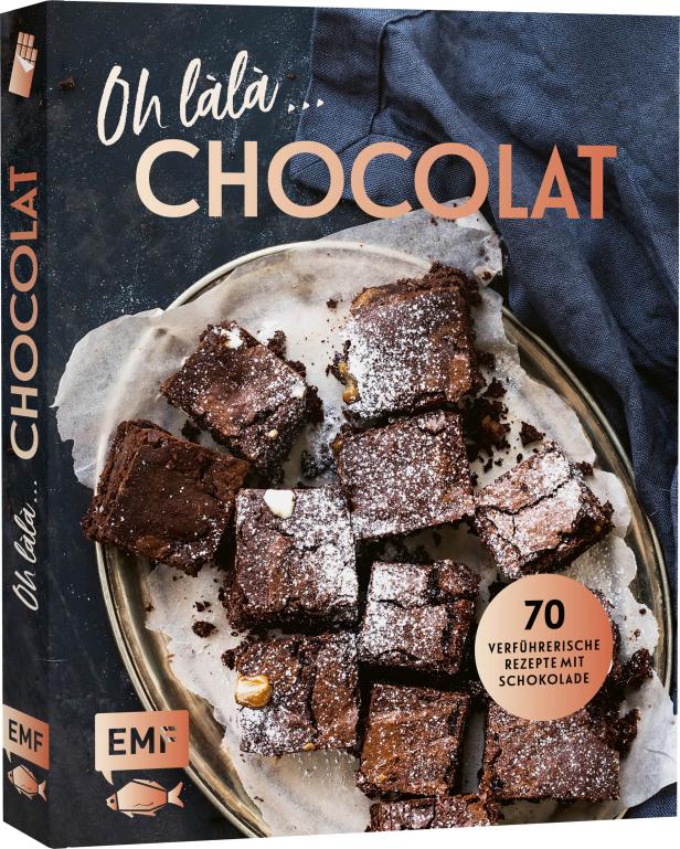 Das Cover des Kochbuchs „Oh là là… CHOCOLAT“ mit Brownies auf einem Teller.