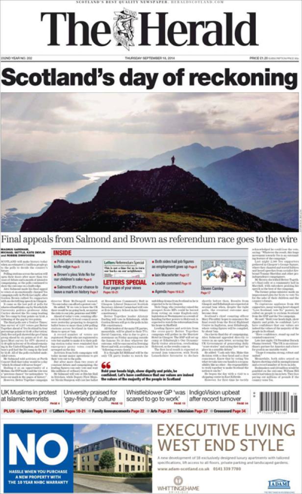 Titelseite von „The Herald“ mit einer Person auf einem Berg in Schottland.