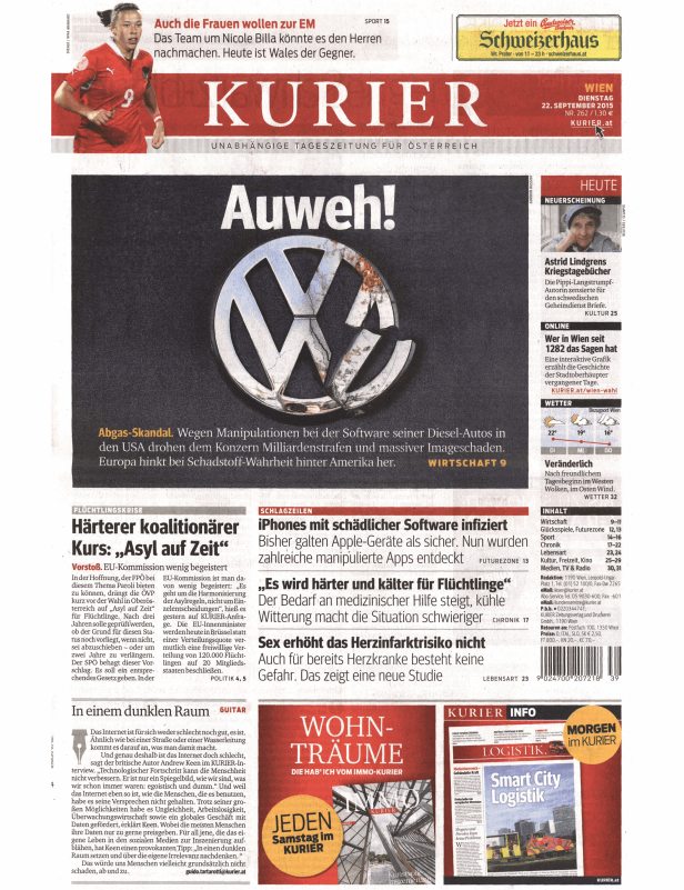 Titelseiten vom 22.09.2015