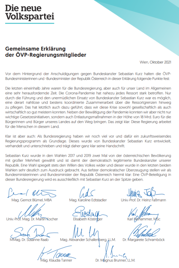 ÖVP-Regierungsmitglieder bleiben nur mit Kurz