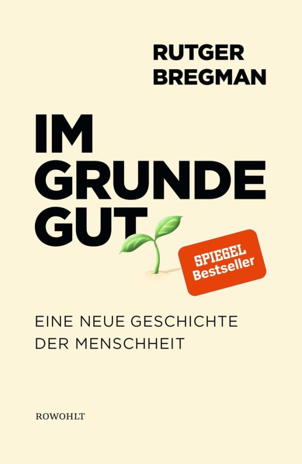Das Cover des Buches „Im Grunde gut“ von Rutger Bregman mit einem kleinen grünen Trieb.
