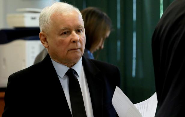 FILE PHOTO: Jaroslaw Kaczynski, leader of the ruling Law and Justice (PiS) party, attends a vote during parliamentary elections at a polling station in Warsaw,