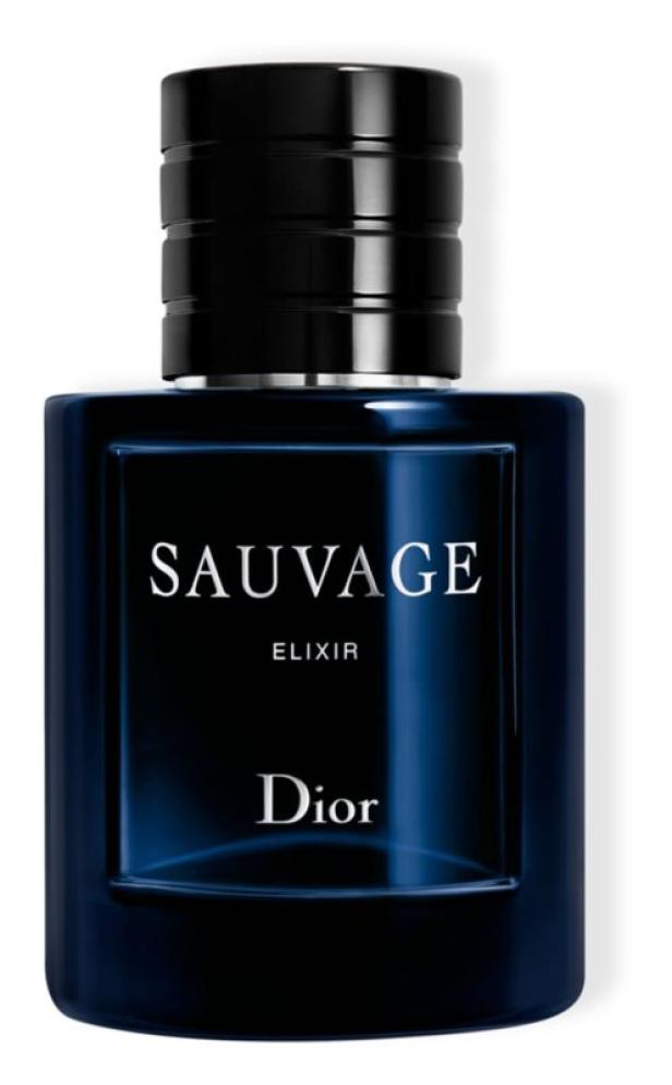 Eine Flasche „Sauvage Elixir“ von Dior vor einem weißen Hintergrund.