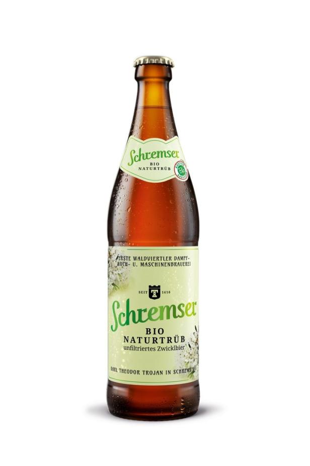 Eine Flasche Schremser Bio Naturtrüb Zwicklbier.