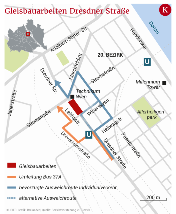 Gleistausch: Umleitungen  in der Dresdner Straße