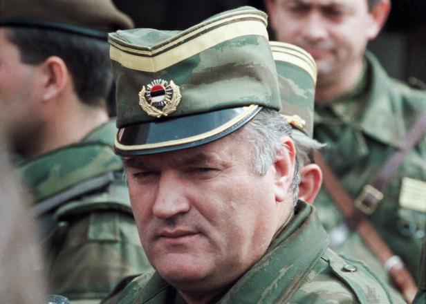 Bosnian Serb General Ratko Mladic leaves a meeting at the airport in Sarajevo